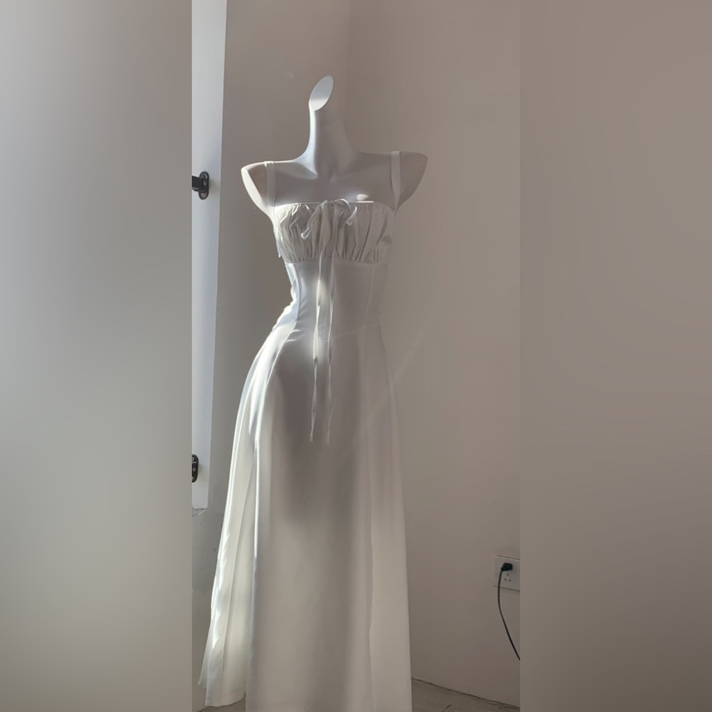 White Satin Strapless Corset Maxi Dress